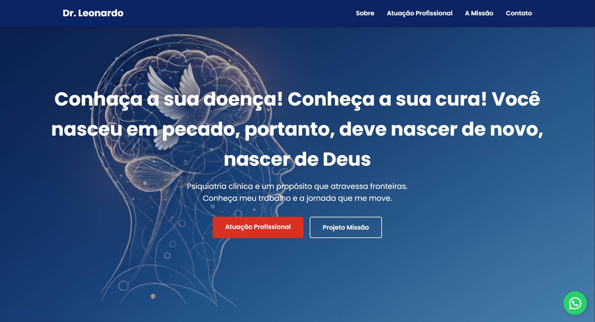 Visão da página inicial responsiva do site, com menu de navegação e seção de introdução.